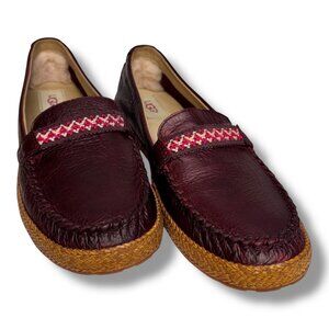 UGG Kaelee Burgundy Leather Loafers Moccasin Slip On Shoes Women's 9.5
